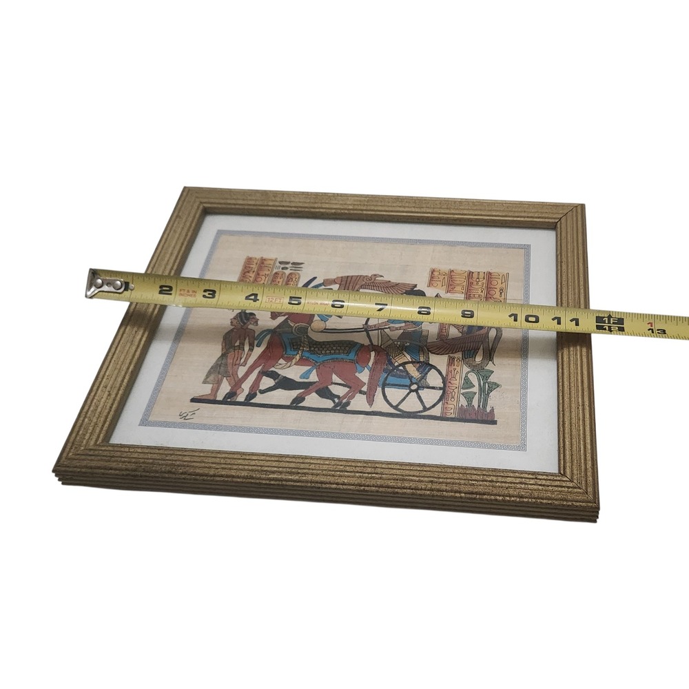 Egyptian Papyrus Art Hand Painted Pharaoh Chariot Scene Gold Framed 12.5x10.5 - Picture 6 of 7